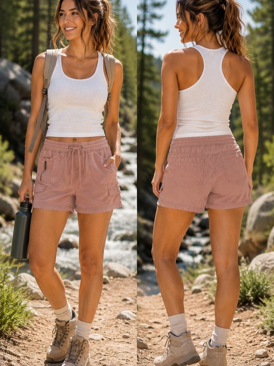 UNIONBAY Pants - UNIONBAY Women's Drawstring Cargo Shorts - Dusty Rose